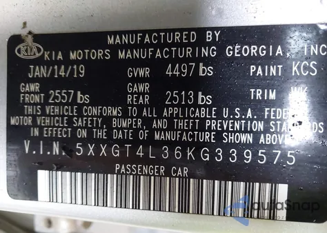 2019 Kia Optima Lx from USA, damaged, VIN 5XXGT4L36KG339575